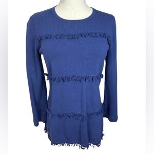 Sail to Sable Royal Blue Long-Sleeve Fringe Trim Knit Top